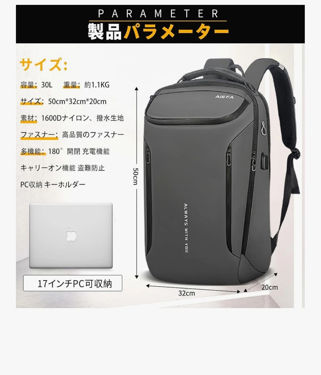 値下げしました【未使用品】アイスファ リュック メンズ ビジネスリュックの写真2枚目