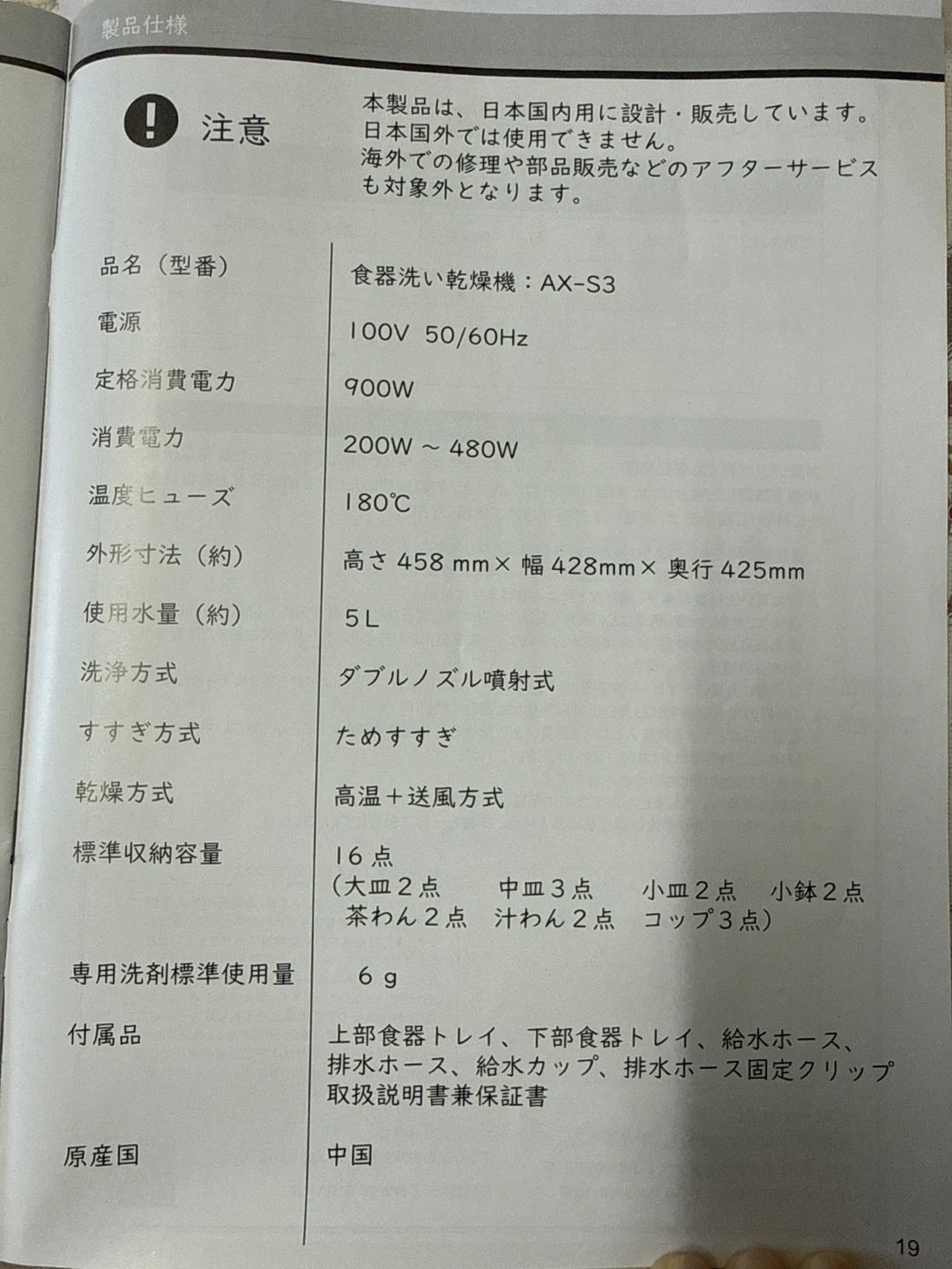 AINX 食器洗い乾燥機 AX-S3の写真7枚目