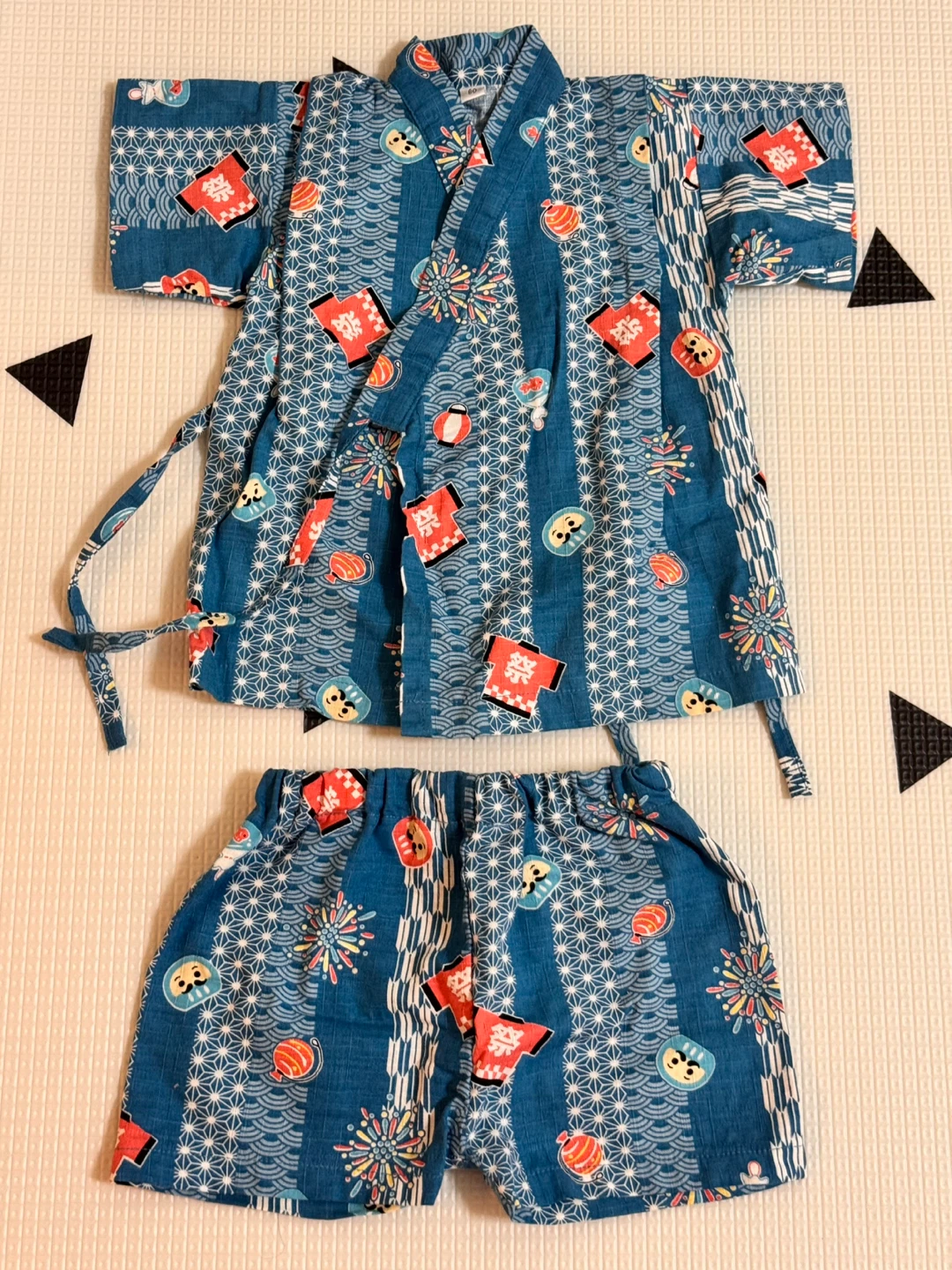 子供用 甚平 青色 祭り柄 80cm