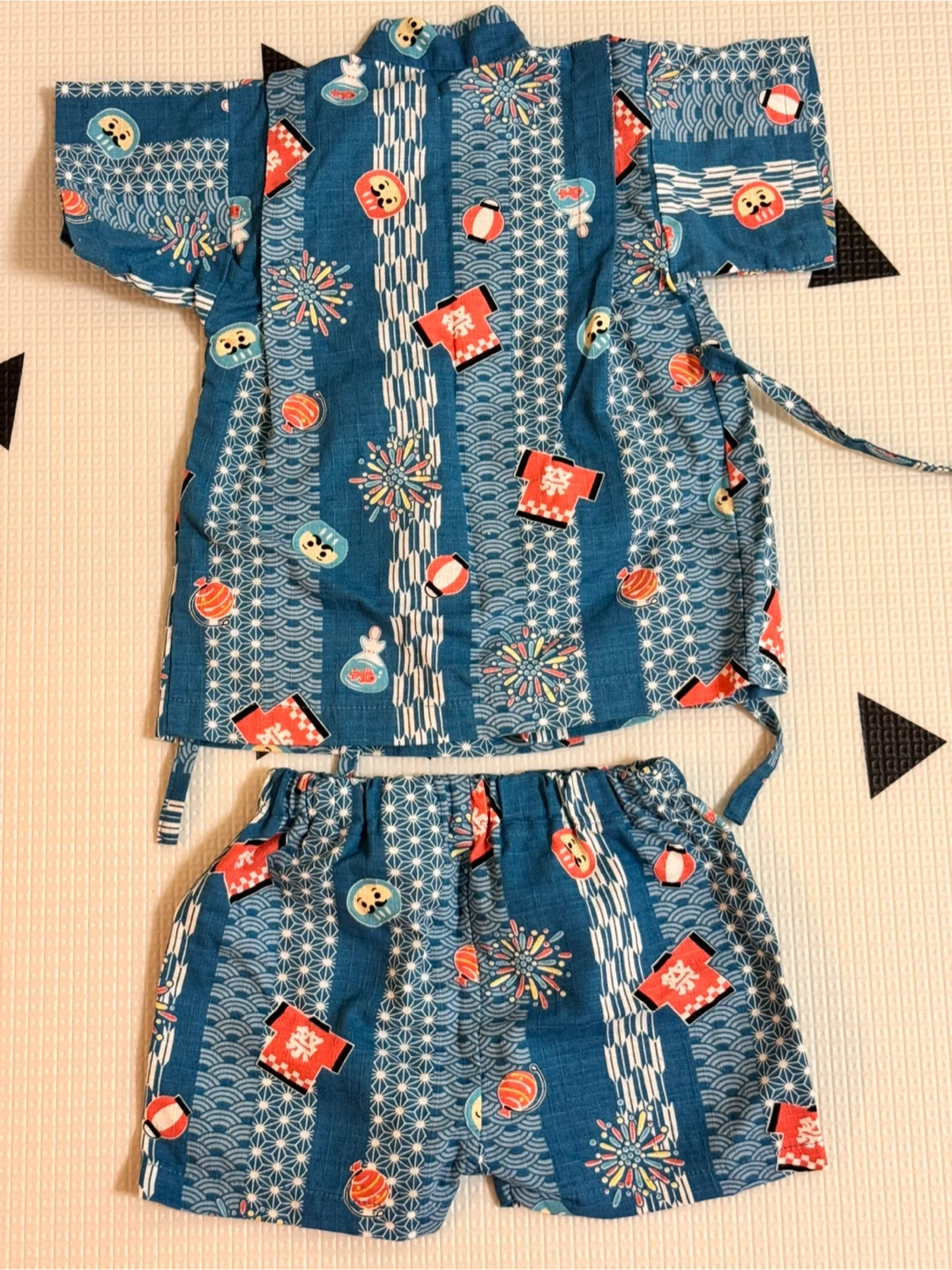 子供用 甚平 青色 祭り柄 80cmの写真2枚目