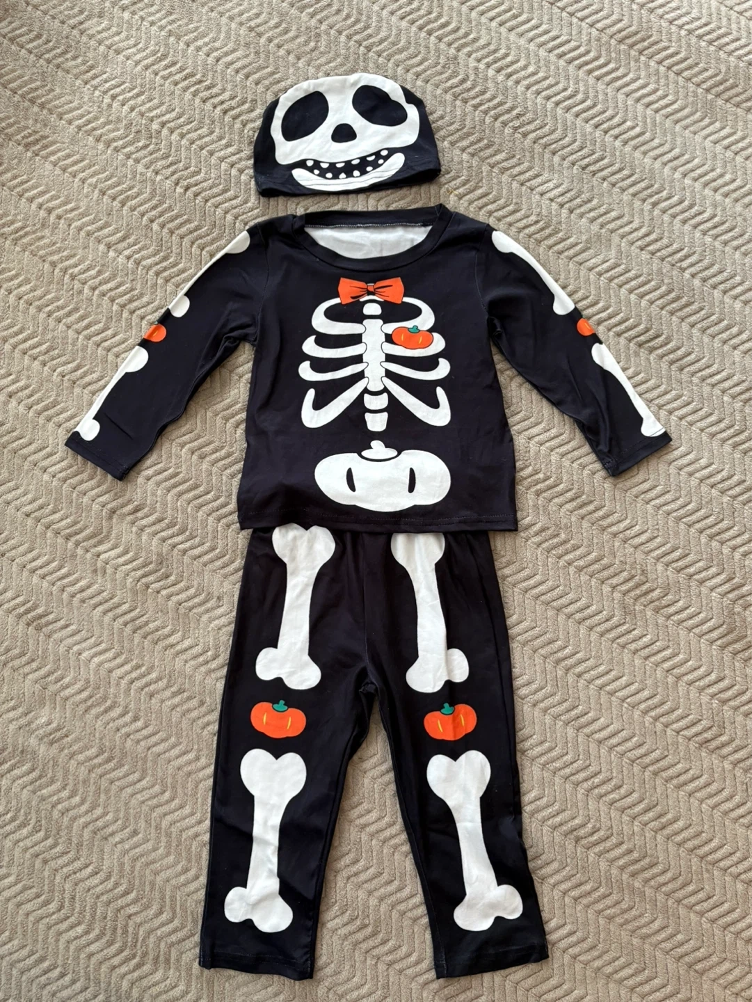 ハロウィン スケルトン 衣装 上下セット 帽子付き