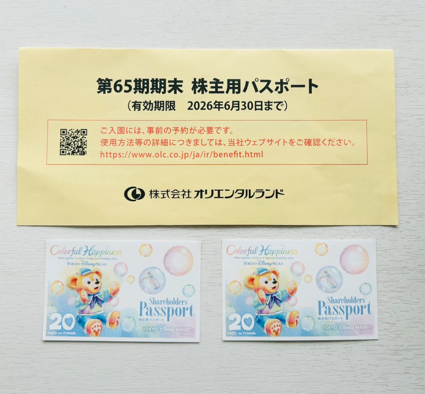 ディズニー 株主用パスポート 2枚