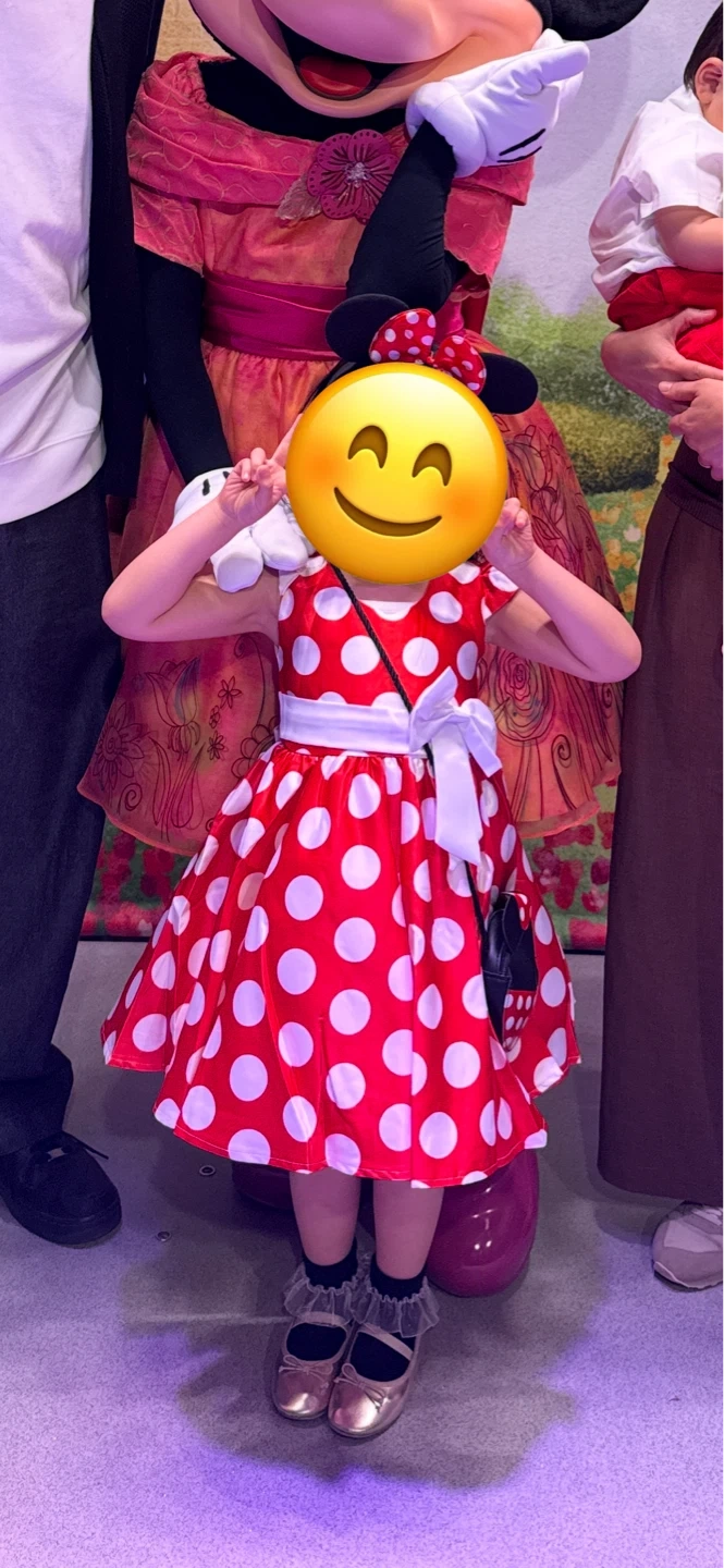 ミニーマウス風 ドット柄ワンピース 赤 110センチの写真5枚目