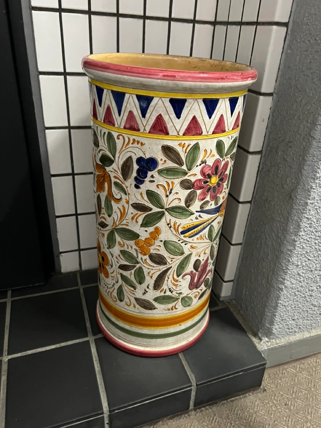 イタリア製 陶器 傘立て ハンドペイント