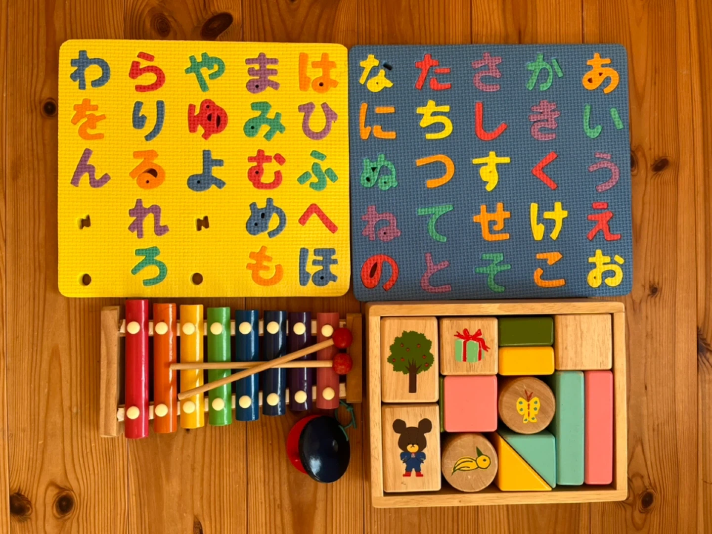 知育おもちゃセット(積み木+お風呂用ひらがなスポンジ+鉄筋+カスタネット