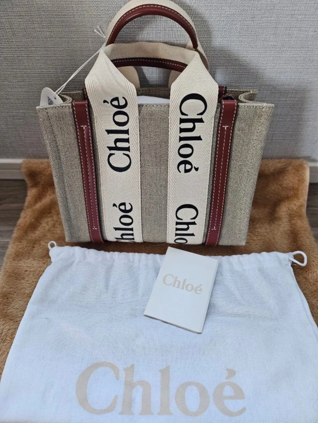 【新品本物】Chlo クロエ woody スモールトートバッグ ストラップ付き  ショルダーバッグ　ウッディ　キャンバス