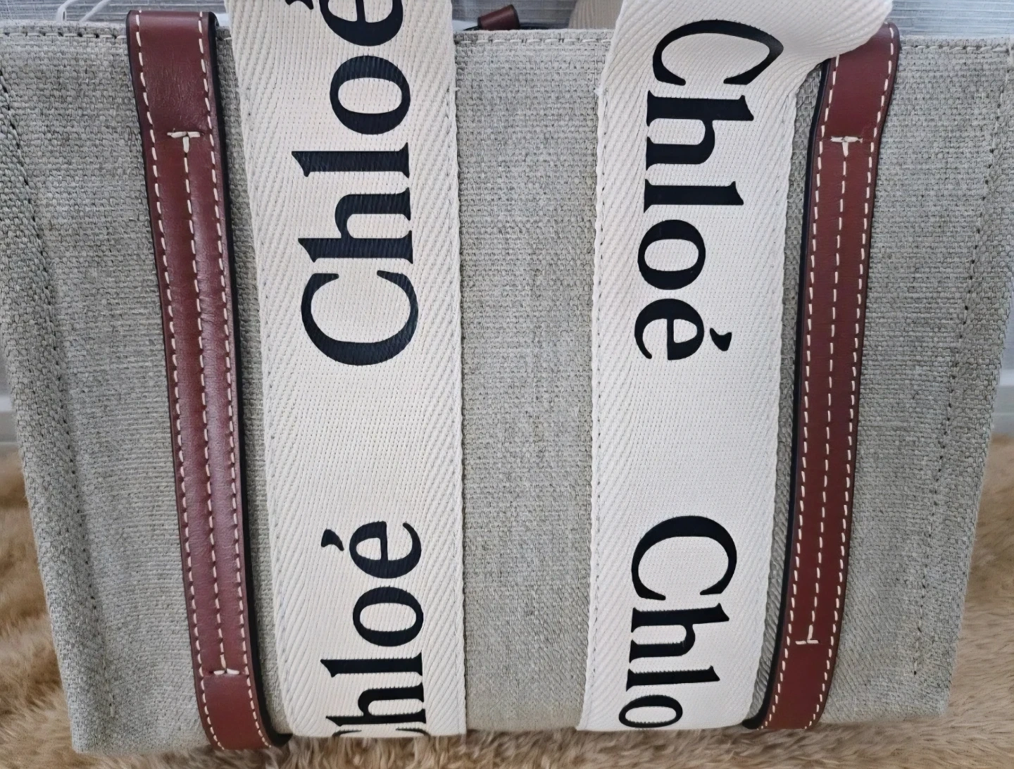 【新品本物】Chlo クロエ woody スモールトートバッグ ストラップ付き ショルダーバッグ ウッディ キャンバスの写真3枚目