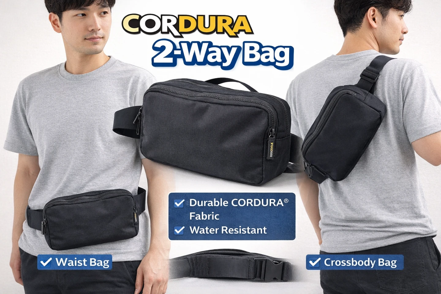 【美品】CORDURA 2WAYボディバッグ 黒