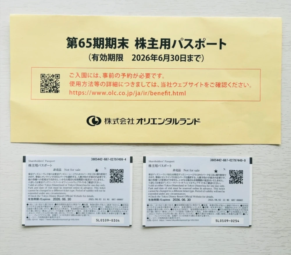 レターパック可 東京ディズニーリゾート 株主用パスポート 1枚