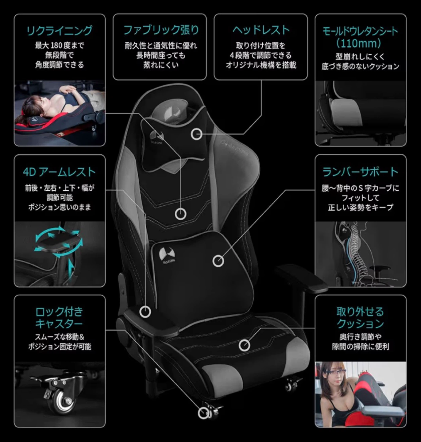 Bauhutte バウヒュッテ ゲーミング座椅子 GX-530-BK 黒 ブラックの写真4枚目