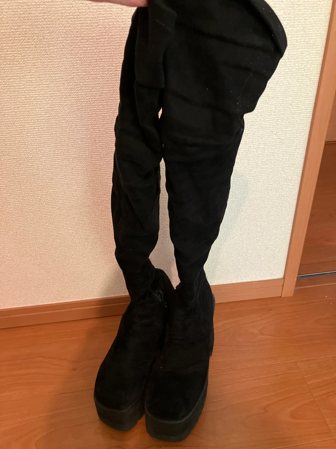 ニーハイブーツ 厚底 ブラック