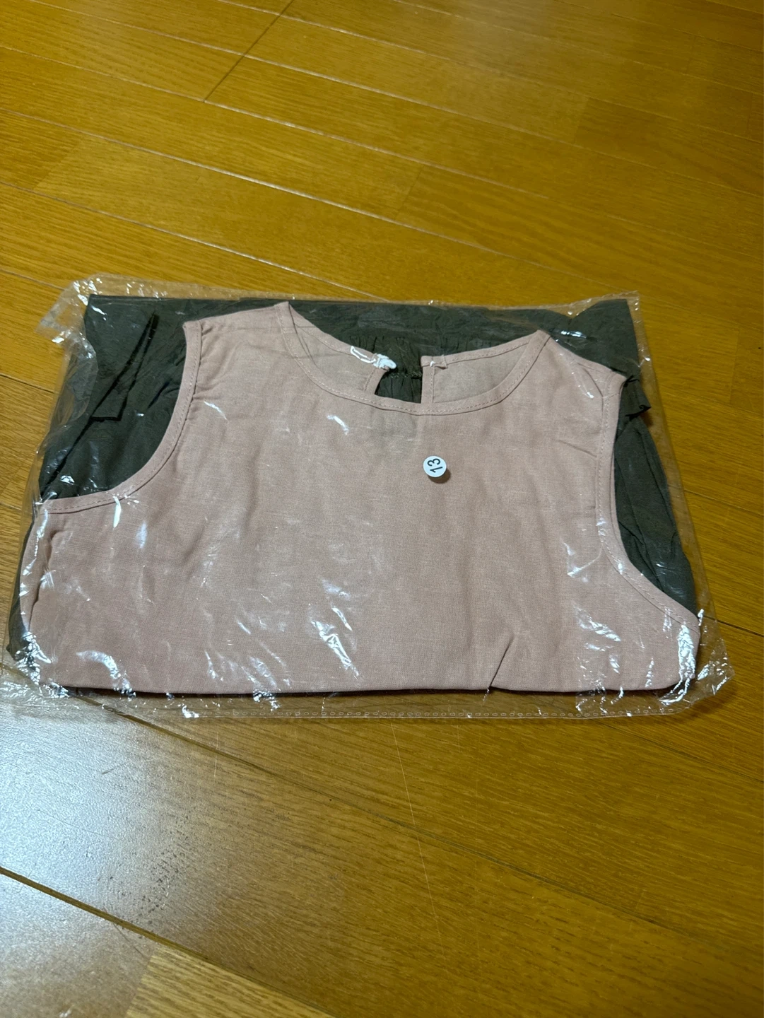 セットアップ ノースリーブ フリル カーキ ピンク