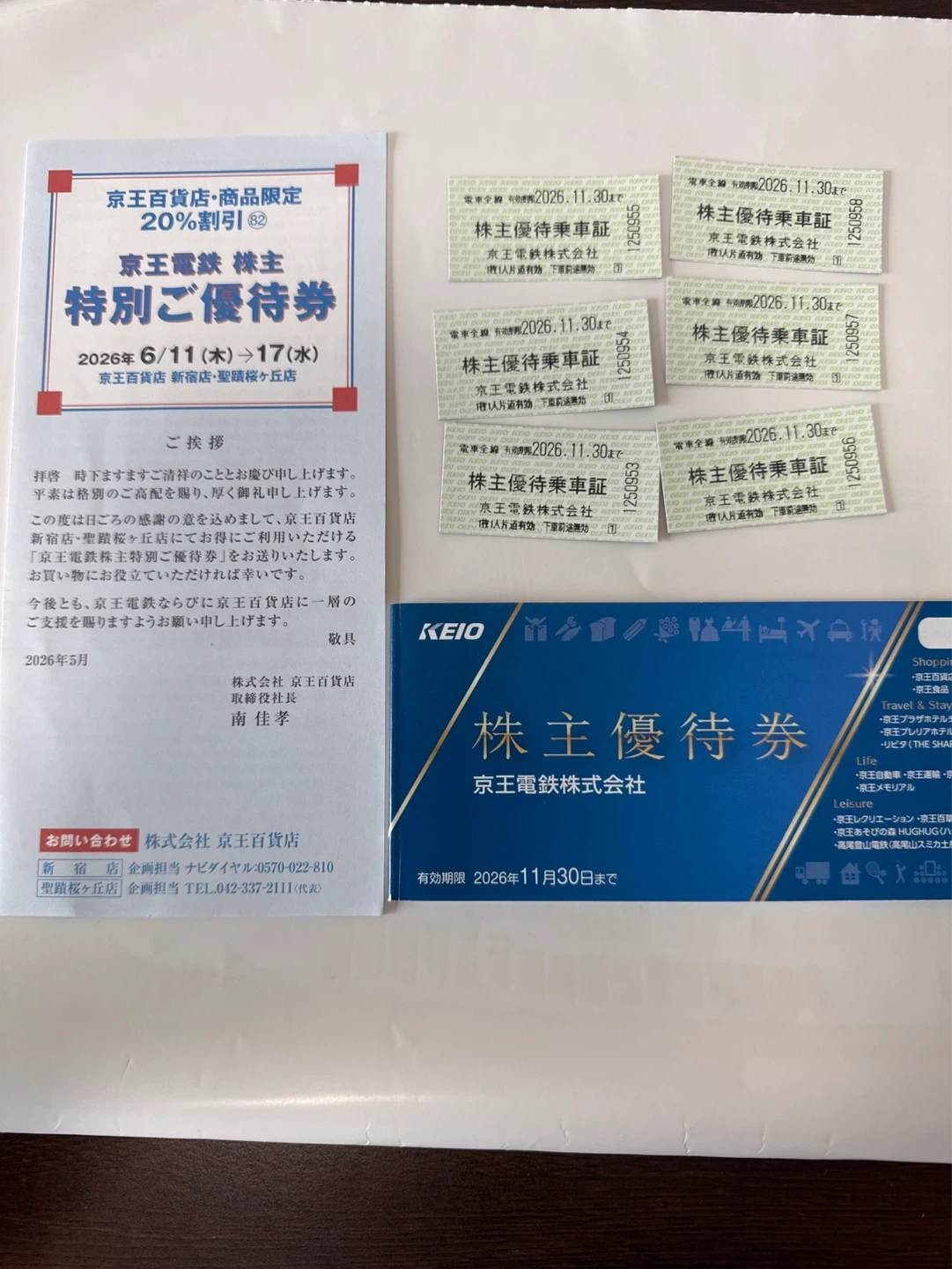 京王電鉄 株主優待券と乗車証券6枚セット