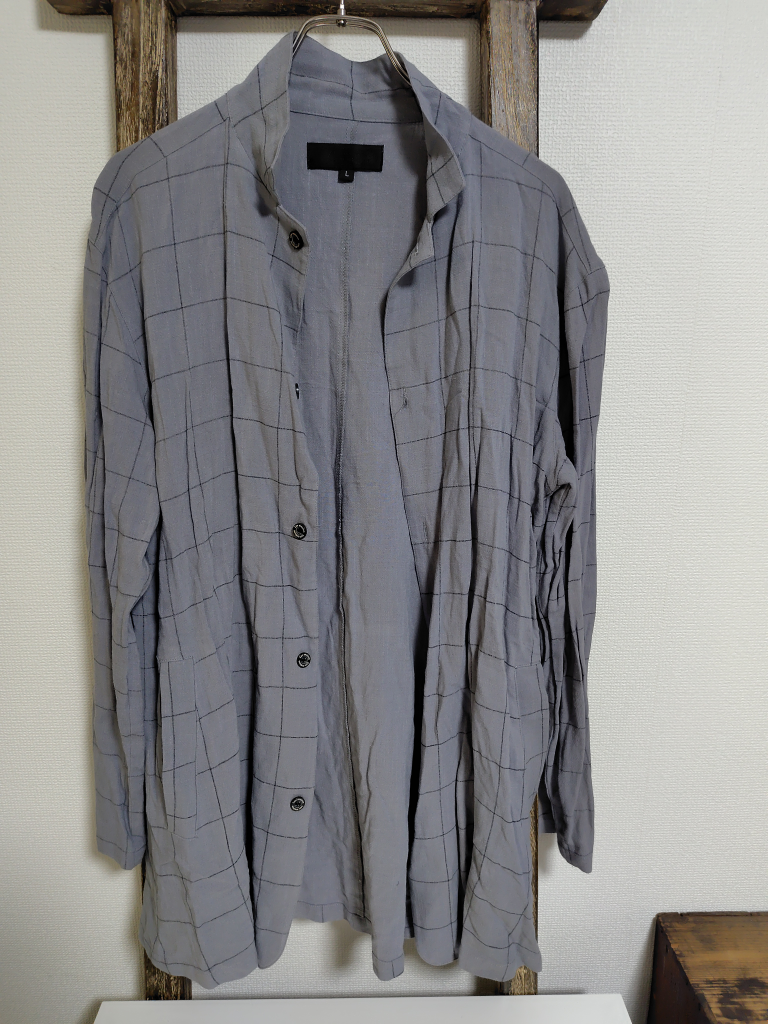 チェック柄 ロングシャツ グレー Lサイズ