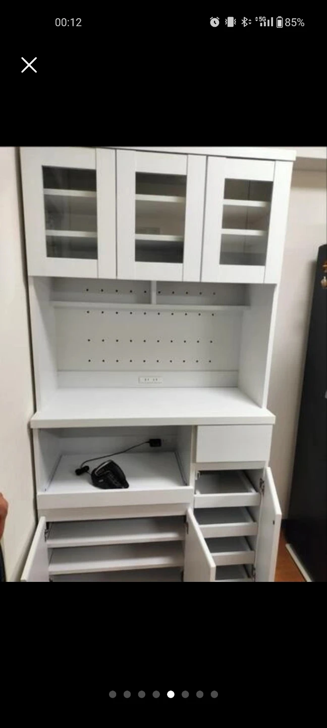 LOWYA 食器棚 カップボード 幅90cm ホワイト レンジ台 ラック キッチンボードの写真4枚目