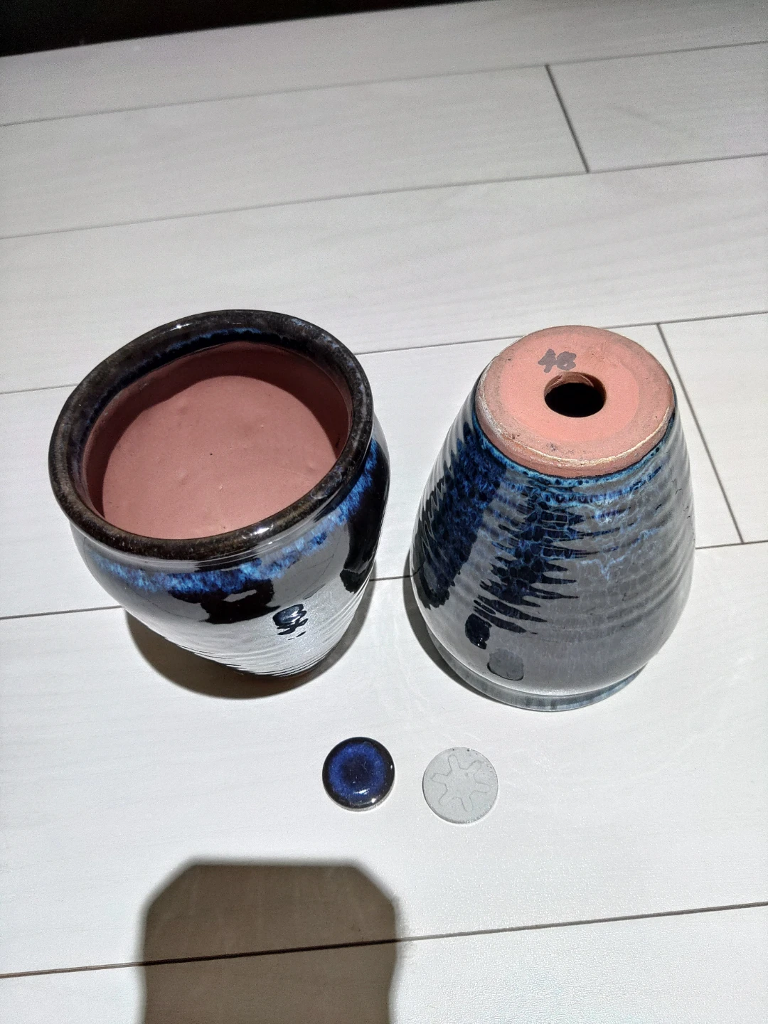 植木鉢 2個セット 藍色 陶器の写真2枚目