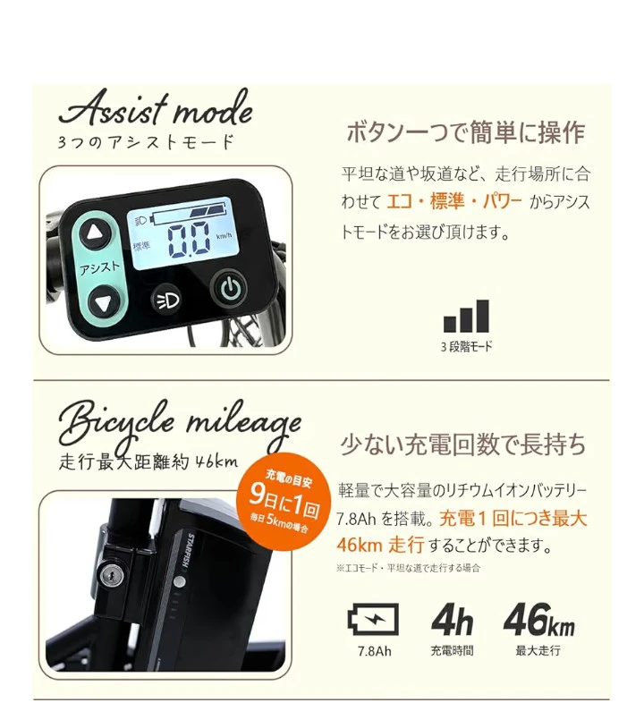 プロブロス 電動アシスト自転車 P-206E 折りたたみの写真4枚目
