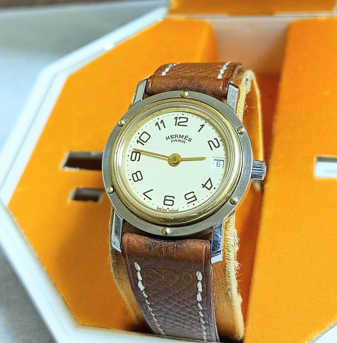 HERMES エルメス クリッパー 純正 レザーストラップ イエロー文字盤 