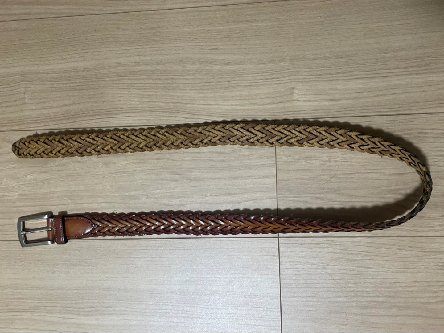 編み込みレザーベルト ブラウン Lサイズ(中古)