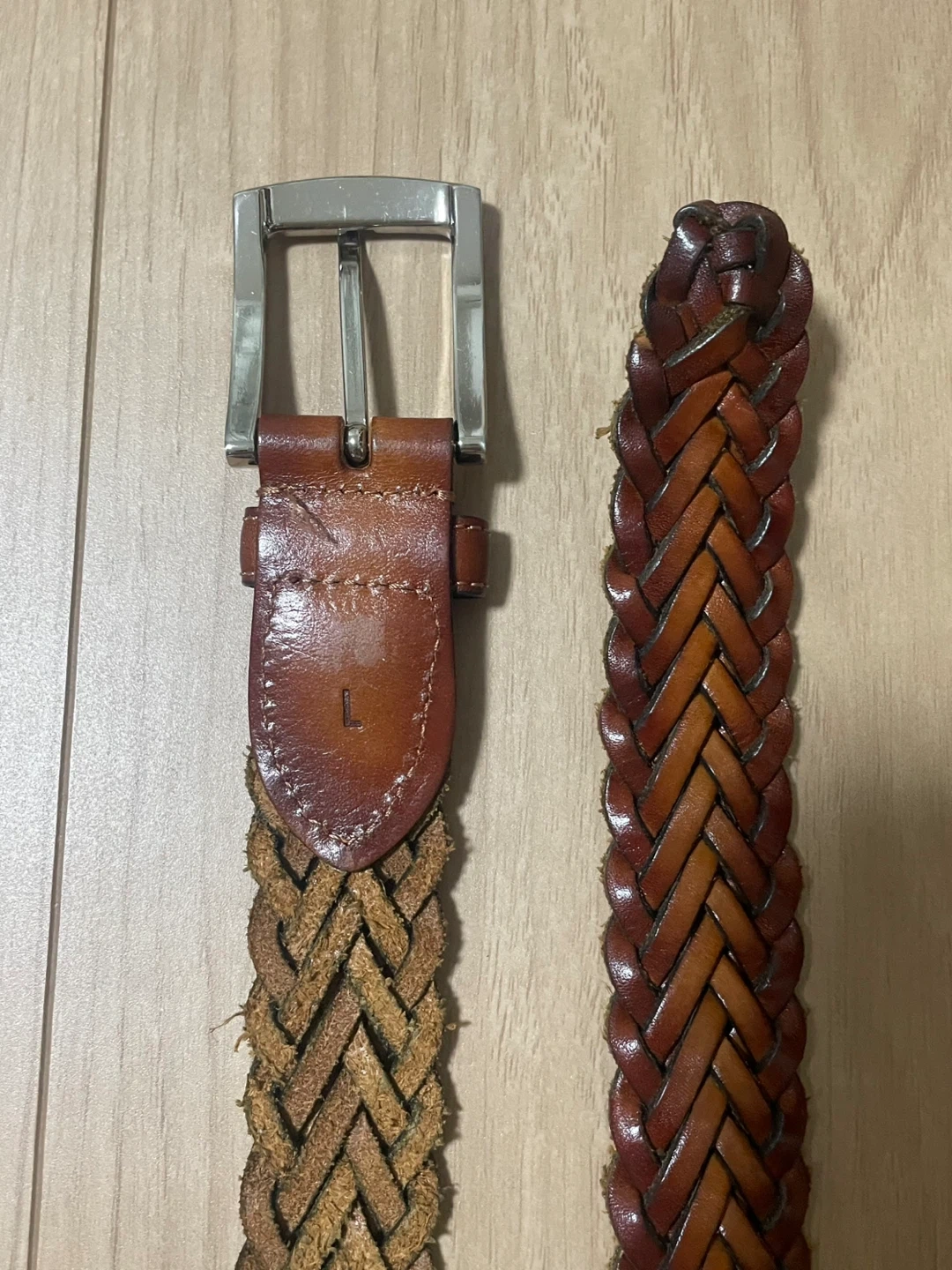 編み込みレザーベルト ブラウン Lサイズ(中古)の写真3枚目