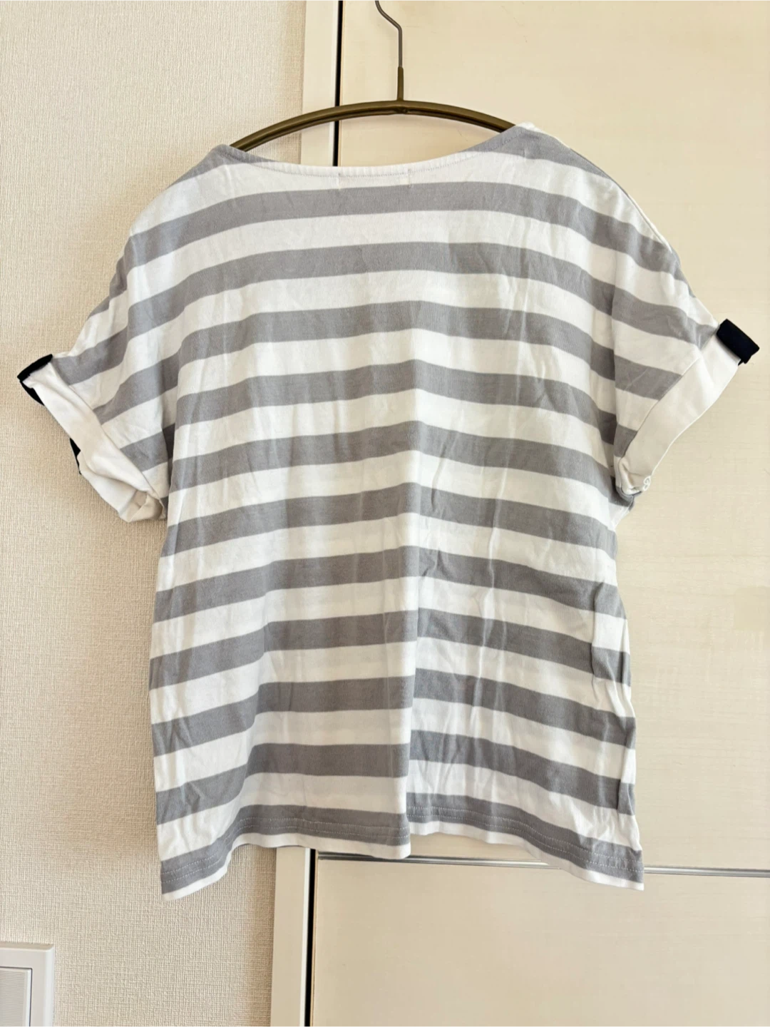 ポンポネット ボーダーTシャツ グレー×白L（160）の写真4枚目