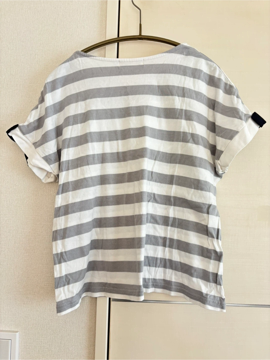 ポンポネット ボーダーTシャツ グレー×白L(160)の写真4枚目