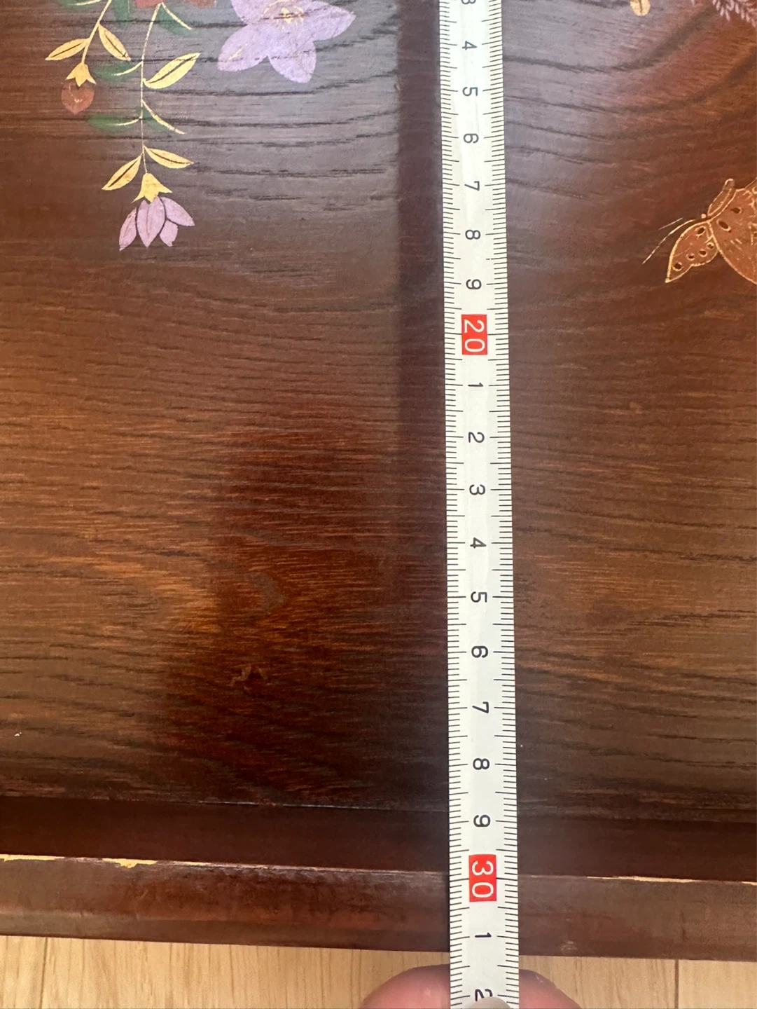 木製 花柄 蝶々 長方形 お盆 トレイの写真3枚目