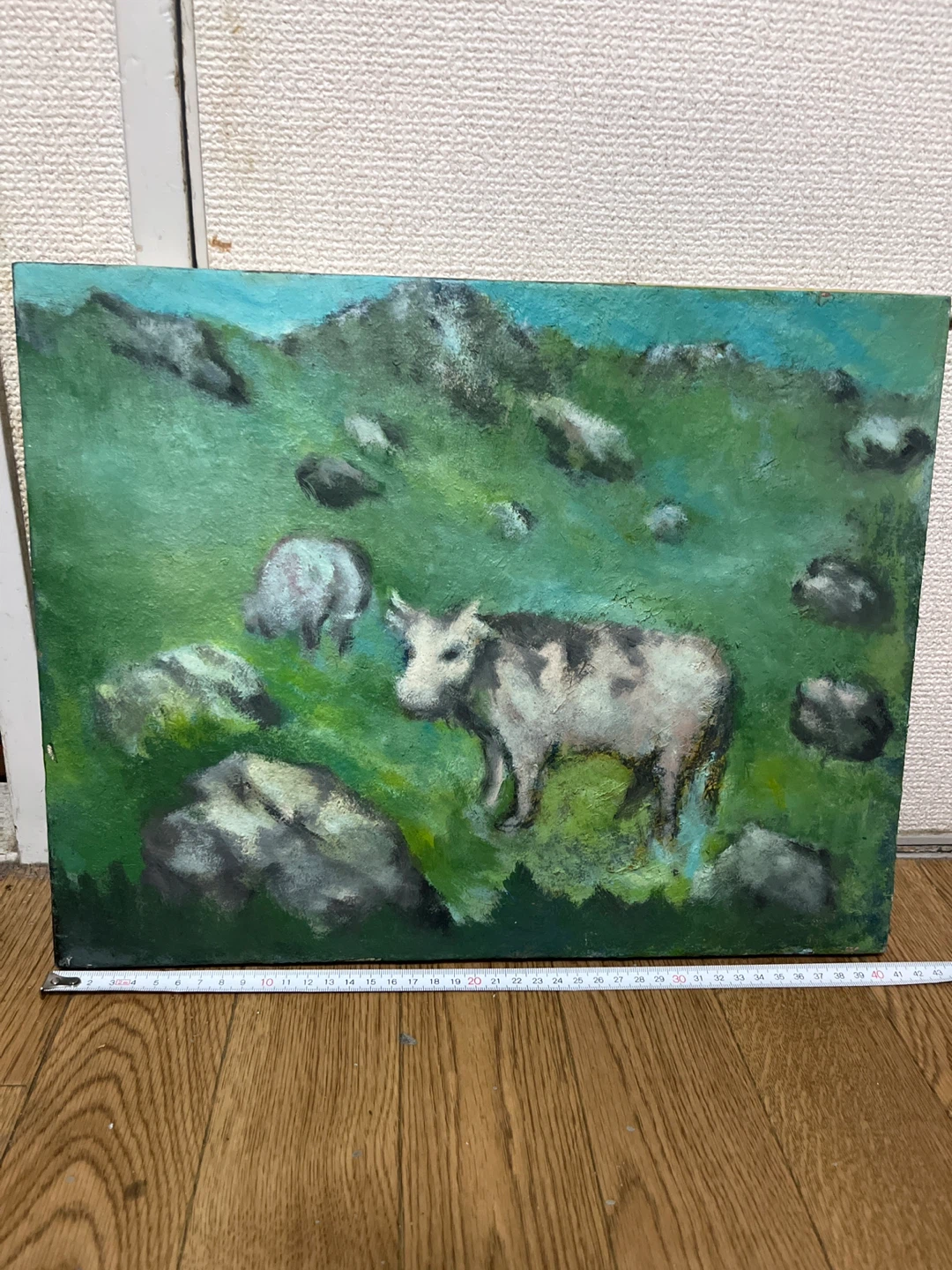 牛と自然を描いた油絵風アート