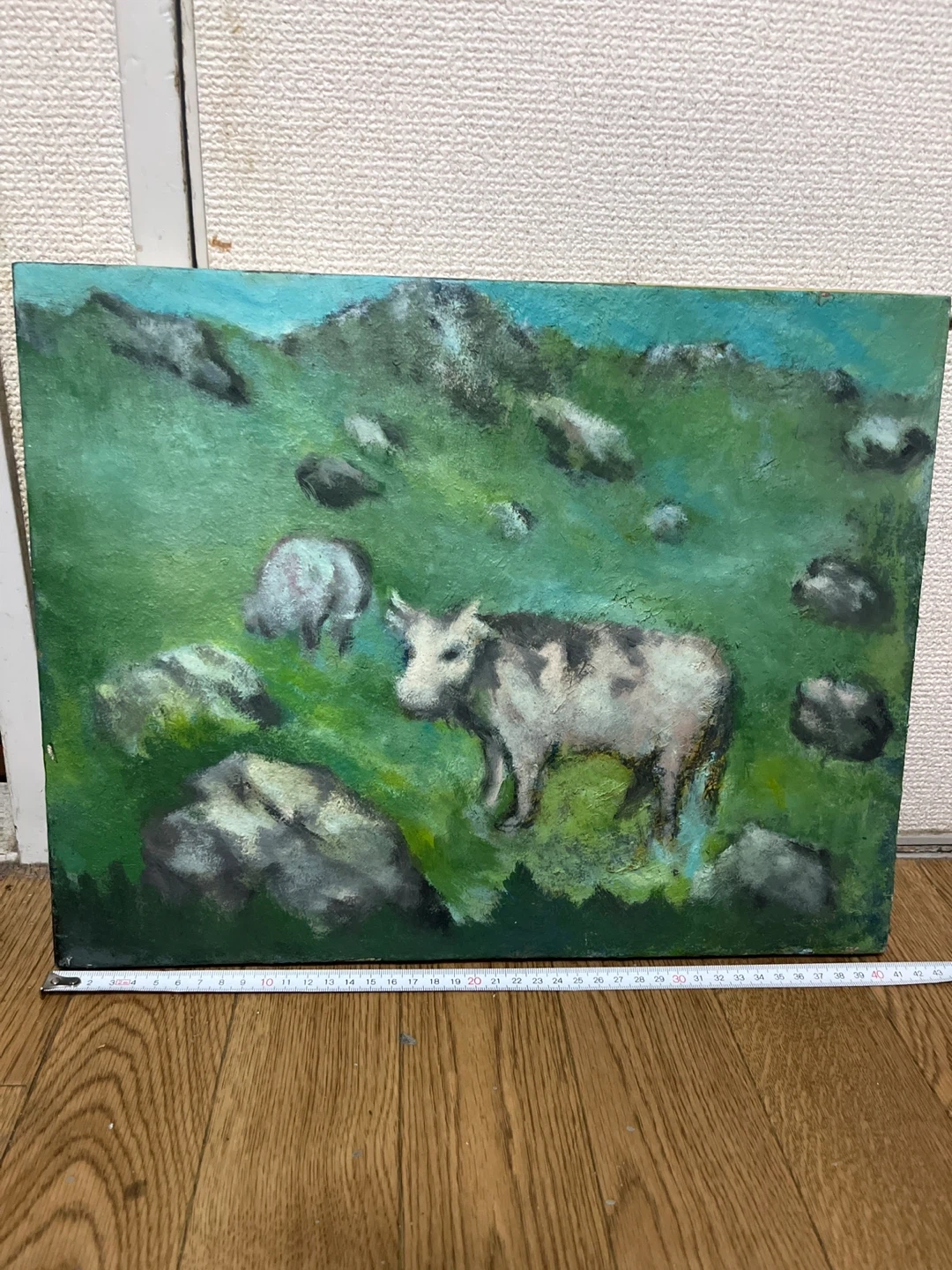 牛と自然を描いた油絵風アート
