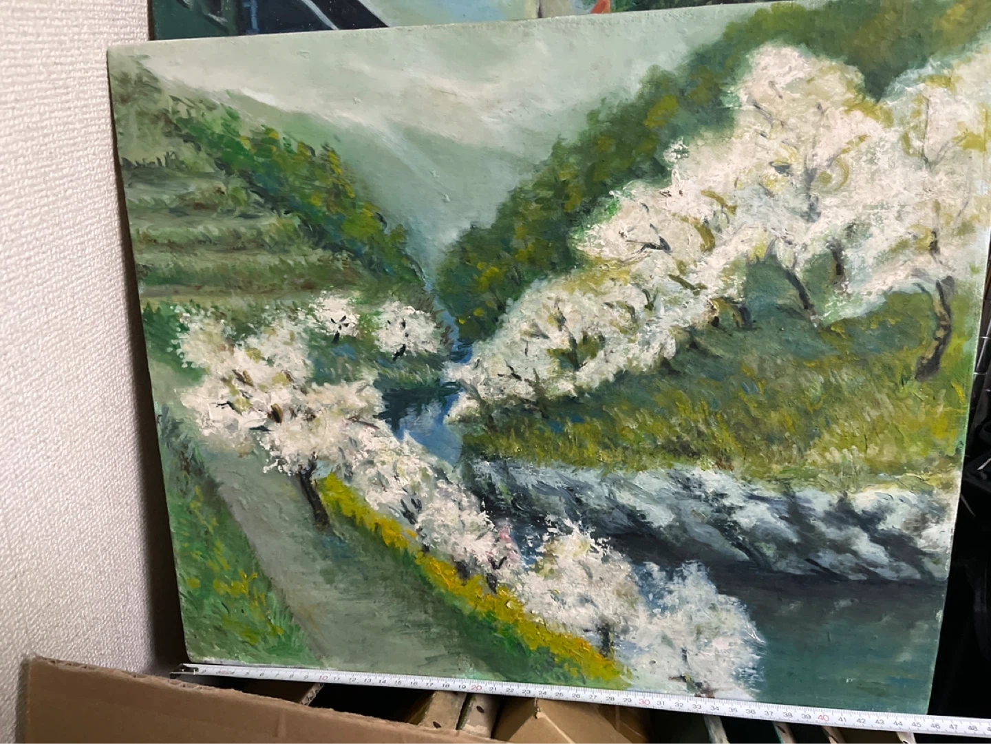風景画 油絵 桜 山間部 絵画
