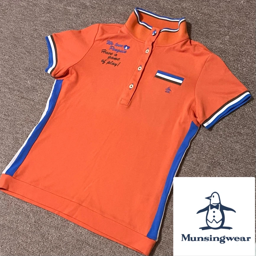 未使用 マンシングウェア レディース かのこ編み半袖ポロシャツ スタンドカラー Munsingwear