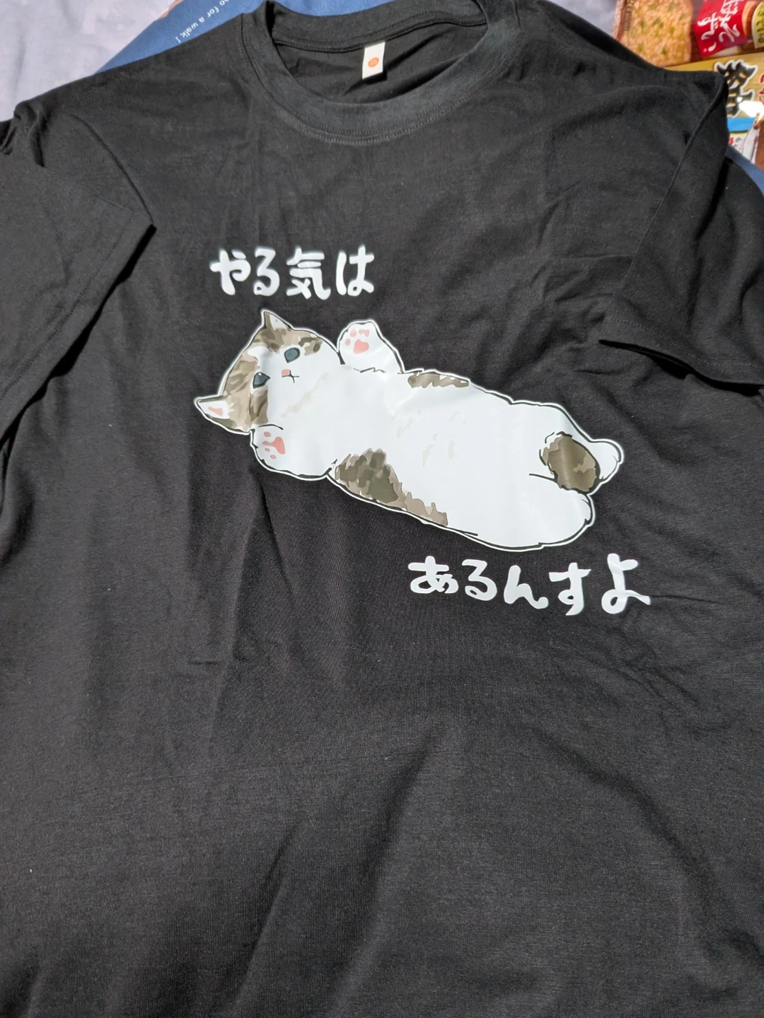 猫プリント Tシャツ ブラック 2XL