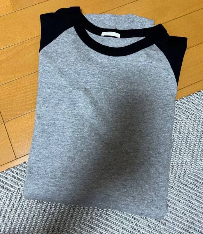 GUラグランTシャツ グレー×ブラック