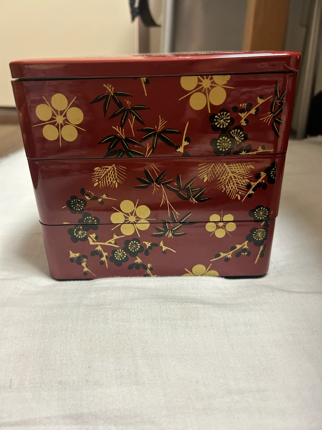 重箱 3段 赤色 梅柄 漆器