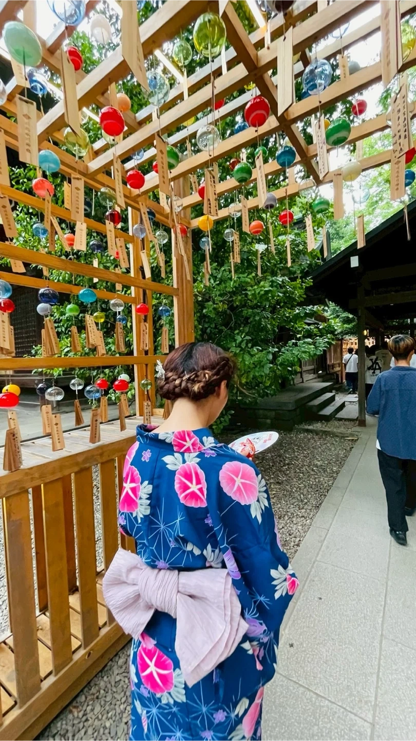 浴衣 朝顔柄 紺色 帯2本付き マジックテープ帯 兵児帯 レディース浴衣 夏祭り 金魚 桜の写真2枚目