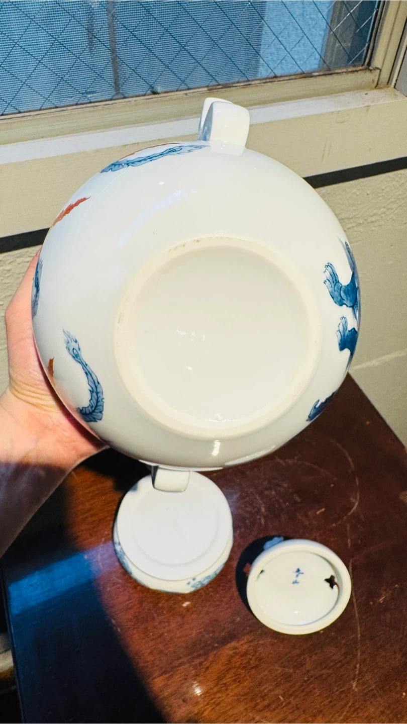 【美品】中国陶磁器 龍・鳳凰文 蓋付き壺 香炉 飾り壺 高さ約25cm インテリア 引き取り限定の写真6枚目