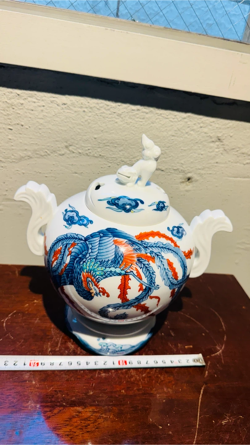【美品】中国陶磁器 龍・鳳凰文 蓋付き壺 香炉 飾り壺 高さ約25cm インテリア 引き取り限定の写真9枚目