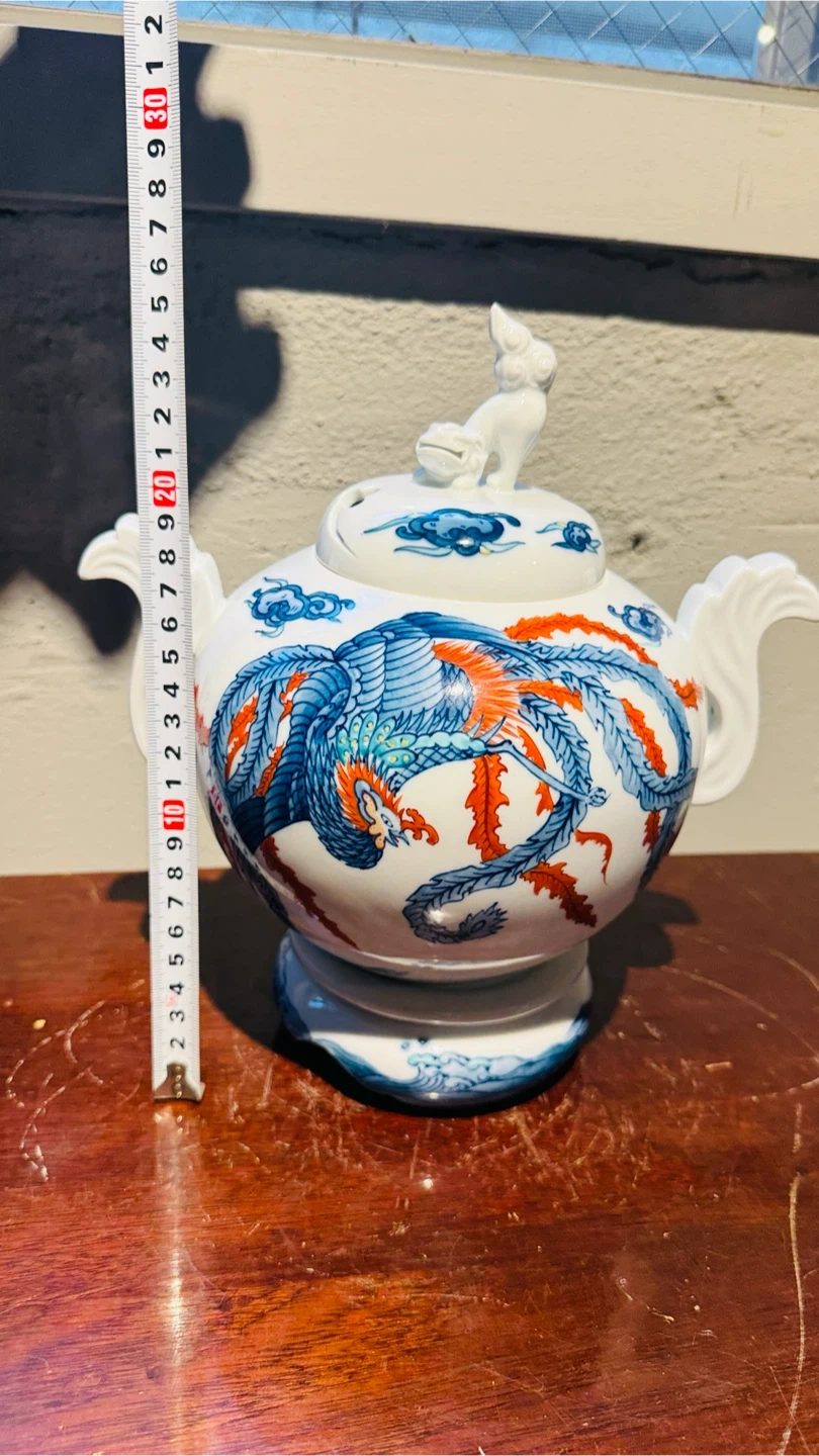 【美品】中国陶磁器 龍・鳳凰文 蓋付き壺 香炉 飾り壺 高さ約25cm インテリア 引き取り限定の写真10枚目