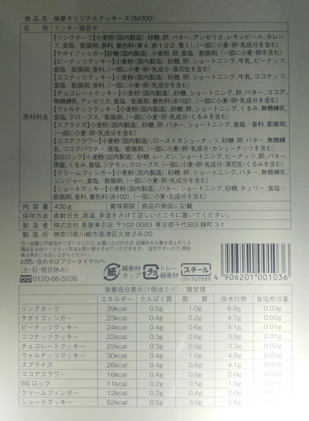 泉屋 クッキー詰め合わせ 430gの写真2枚目
