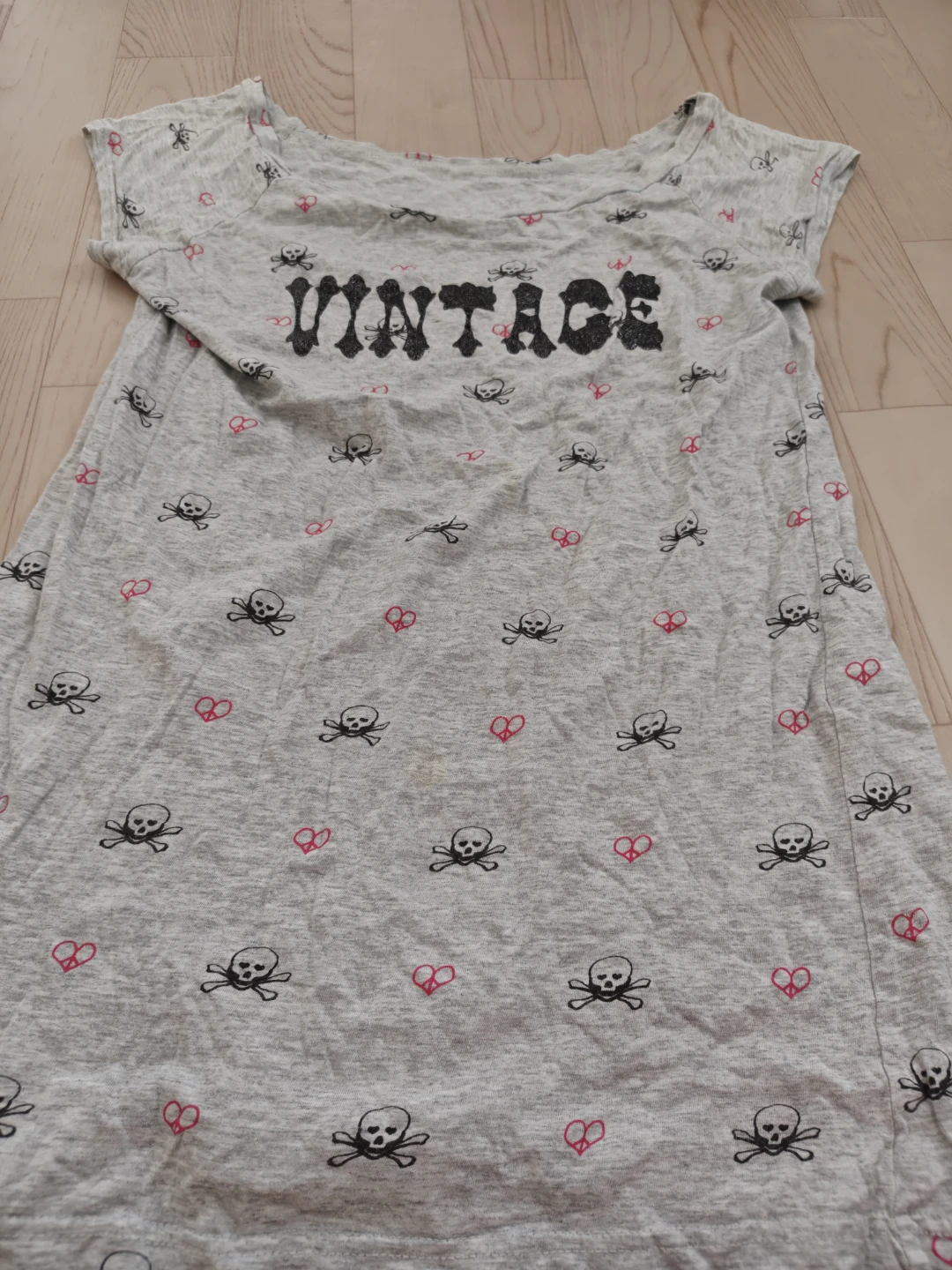 スカル柄 VINTAGEロゴ 半袖チュニック グレー