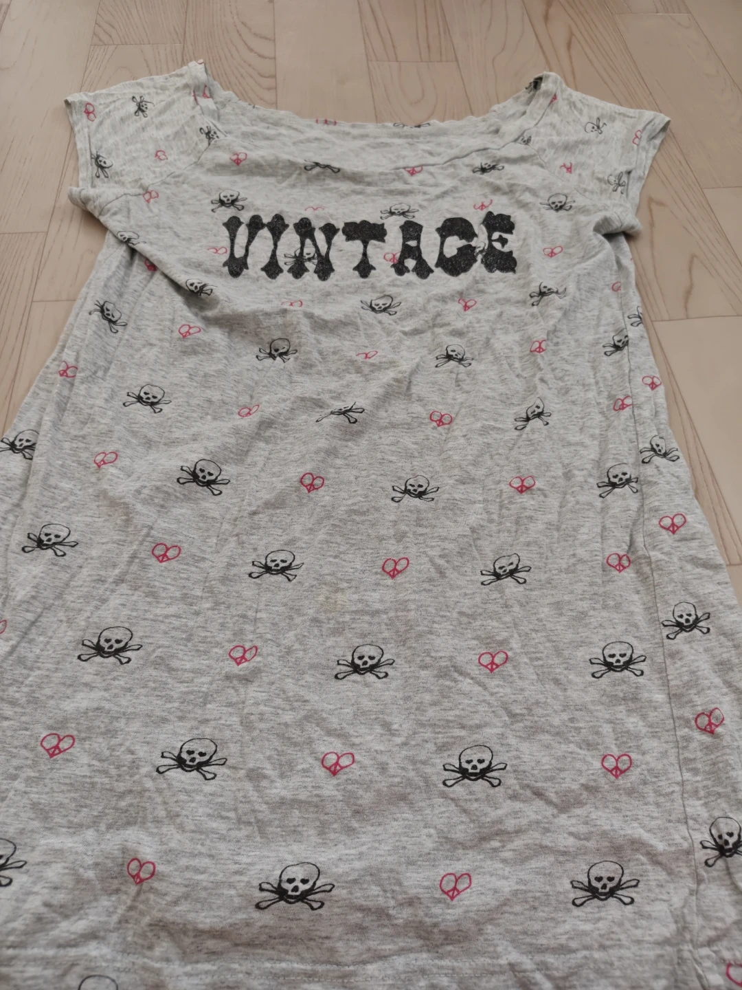 スカル柄 VINTAGEロゴ 半袖チュニック グレー