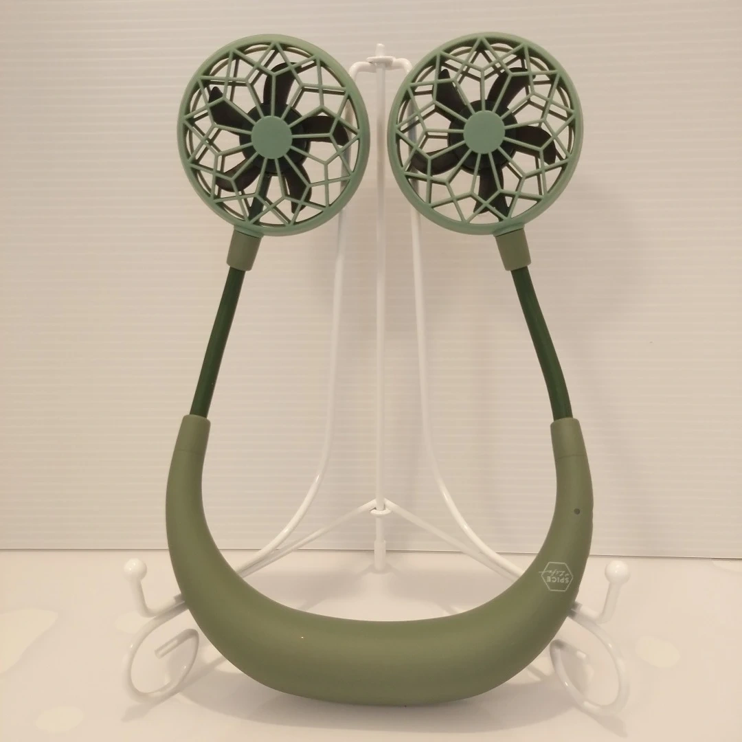 スパイス ハンズフリー扇風機 ダブルファン カーキ