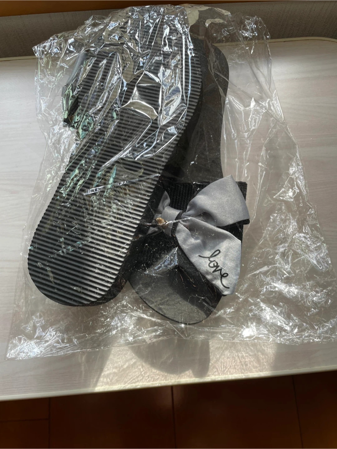 ココマリ フラット リボンサンダル 黒 38サイズ