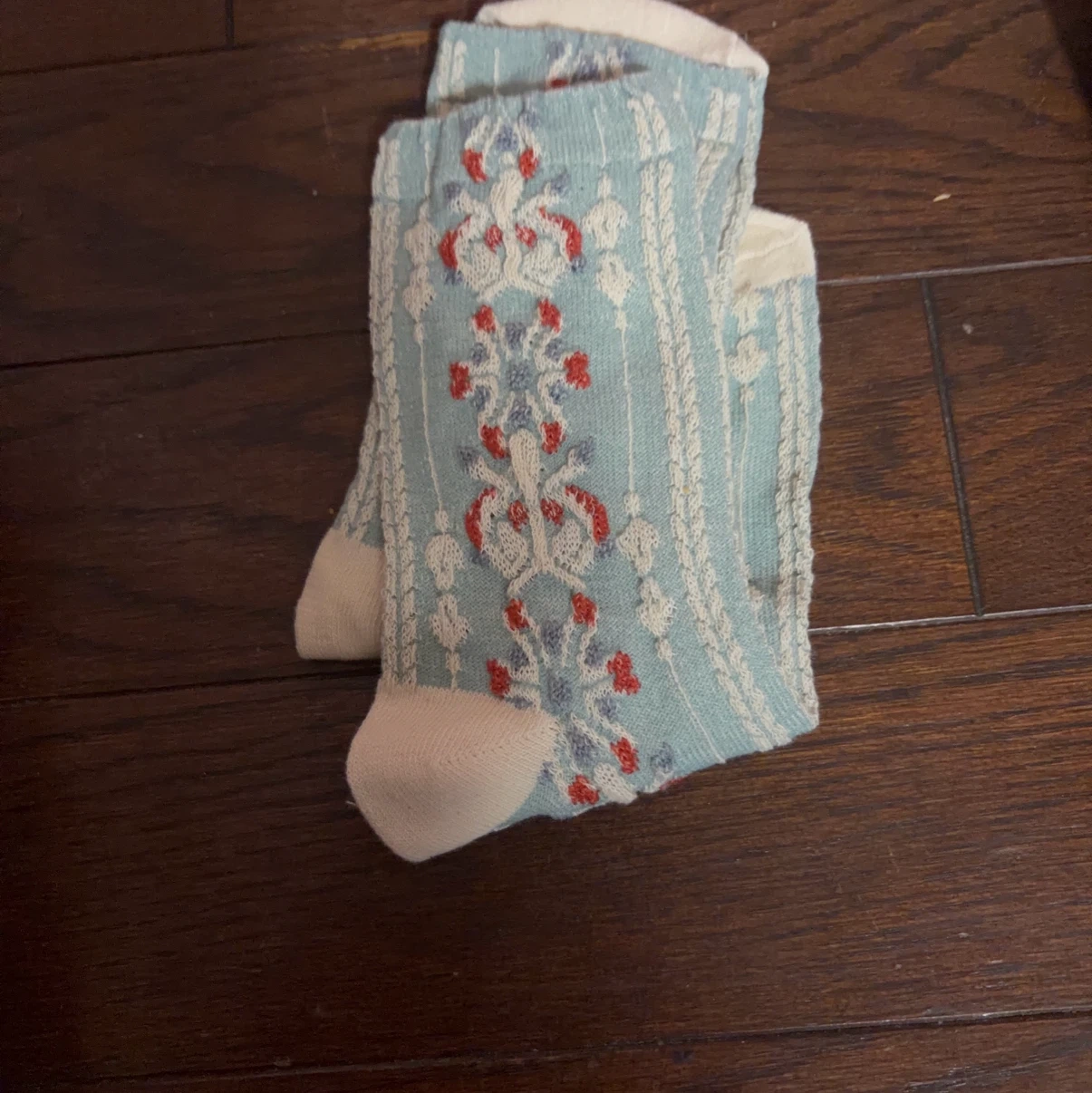 花柄刺繍ソックス ライトブルー