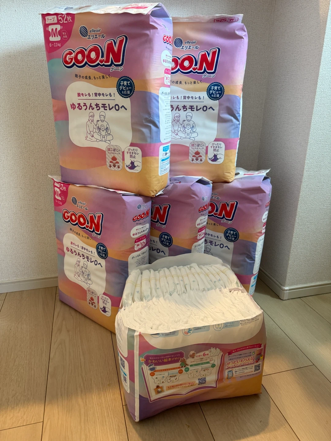 GOON グーン ゆるうんちモレ0へ テープM(6~11kg) 合計304枚(52枚×5パック+44枚)