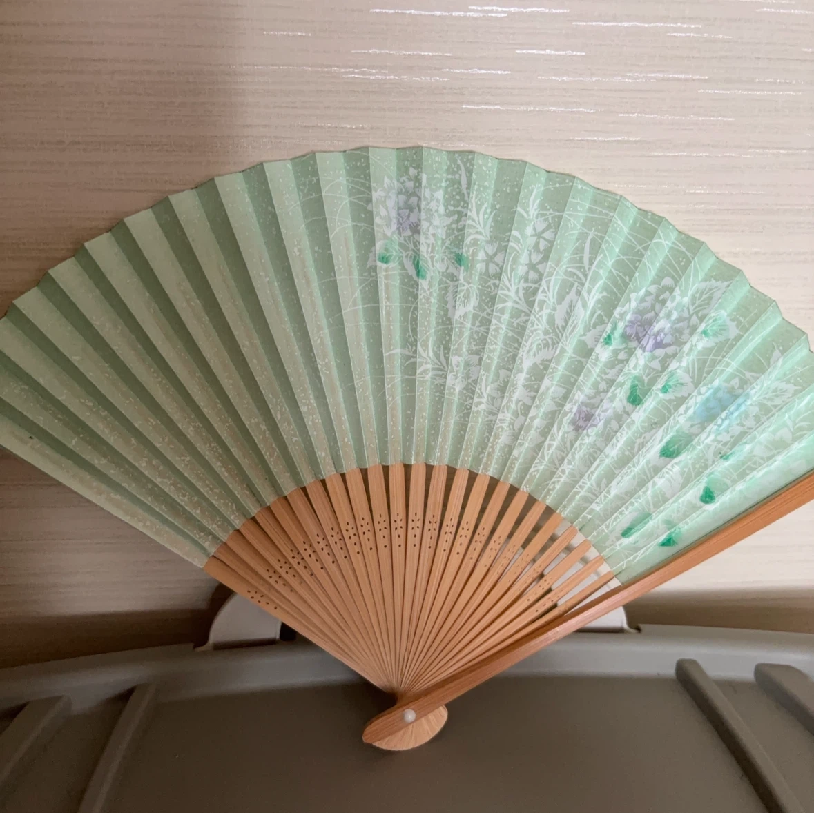 扇子 花柄 グリーン系 和装小物