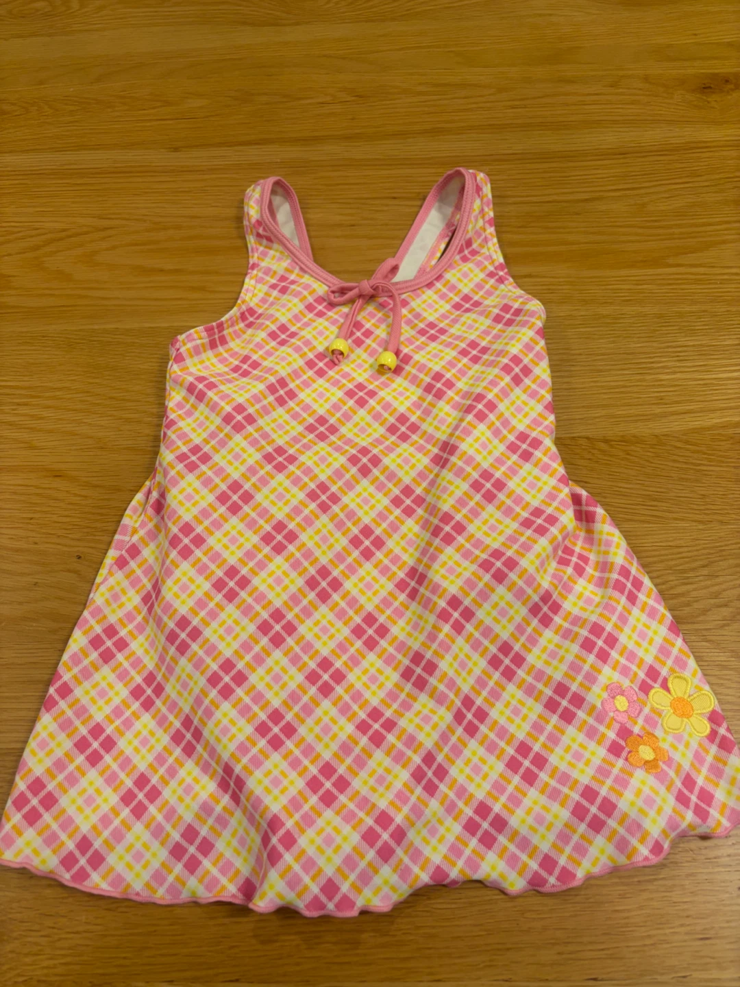 女の子用 チェック柄ワンピース水着 ピンク