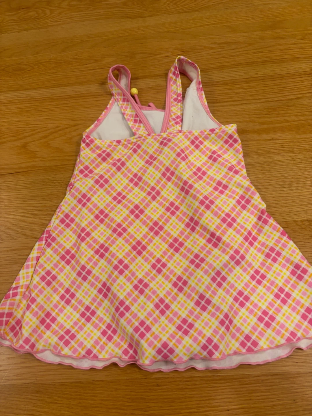 女の子用 チェック柄ワンピース水着 ピンクの写真2枚目