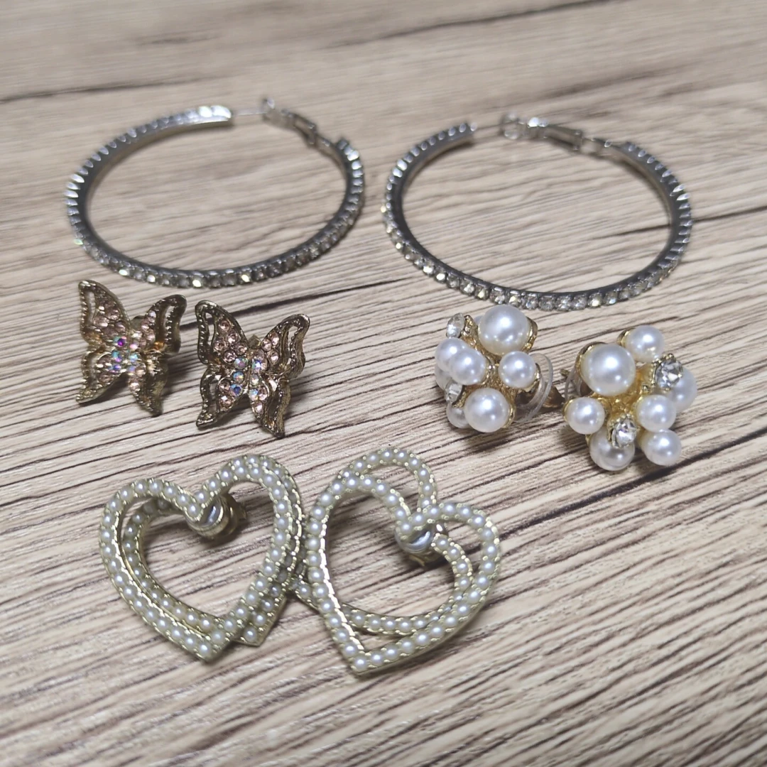 ピアス4点セット フープ 蝶 パール ハート