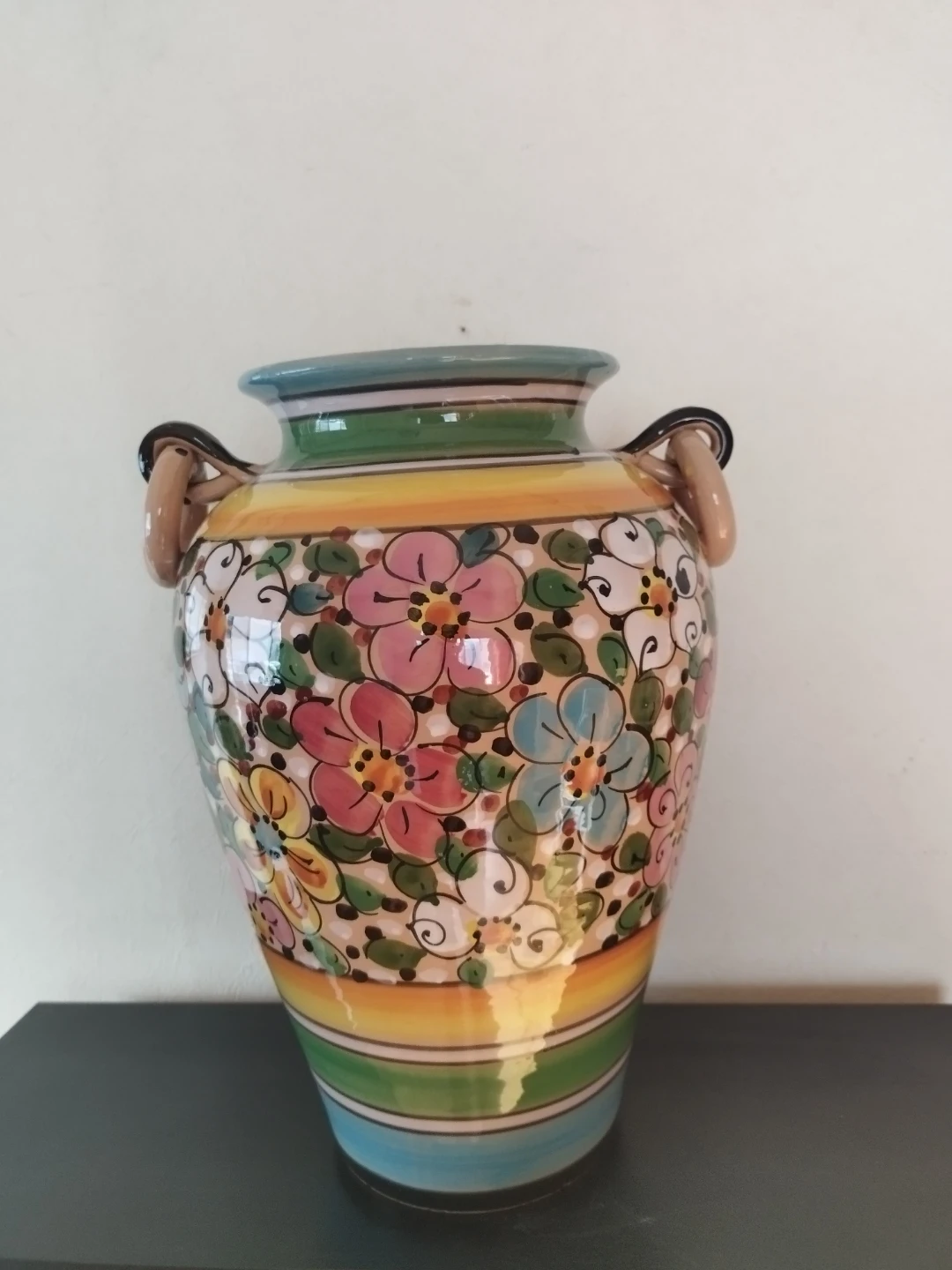 イタリア製 花柄 陶器製 花瓶